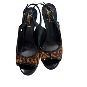 Yves Saint Laurent Leopard Print Slingback Heels